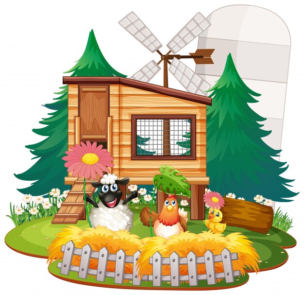 Fondo temático de la granja con animales de granja