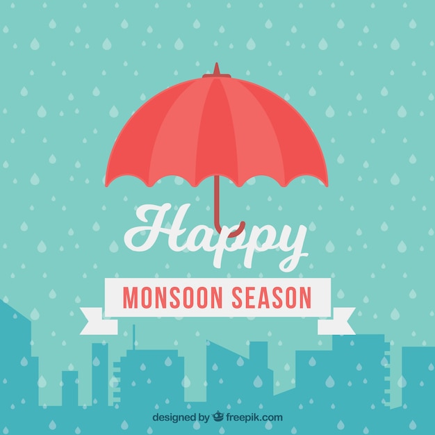 Vector gratuito fondo de temporada monzón con paraguas rojo