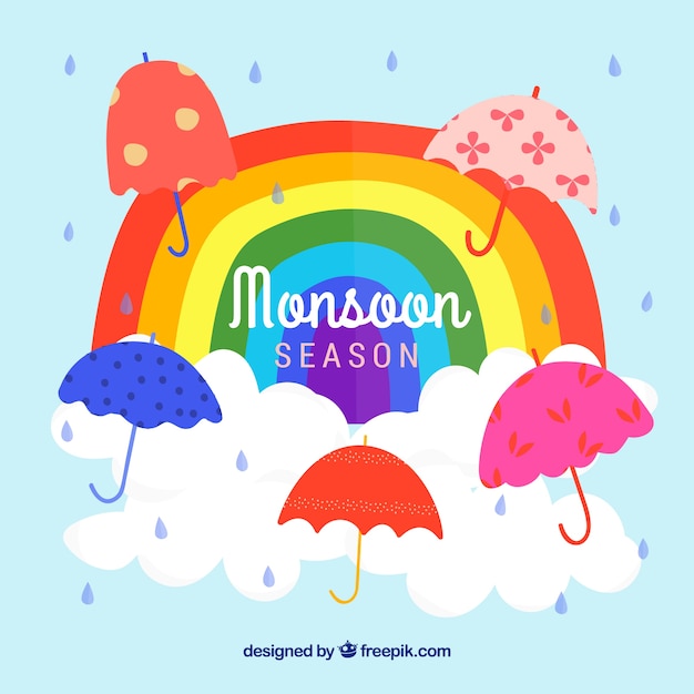 Vector gratuito fondo de temporada de monzón con paraguas