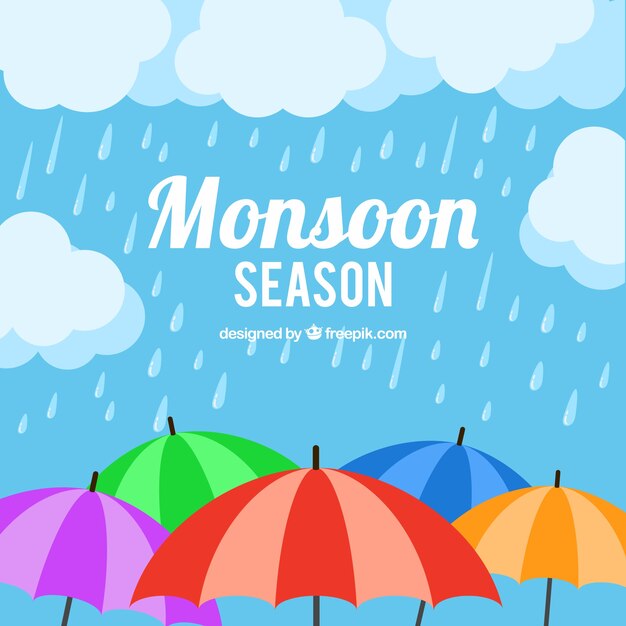 Fondo de la temporada de monzones con paraguas