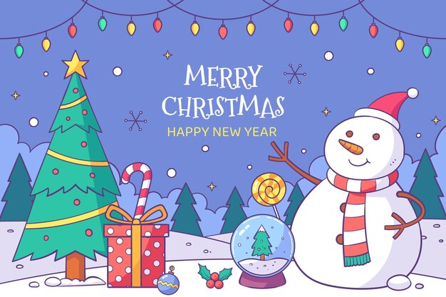Fondo temporada navidad dibujado a mano