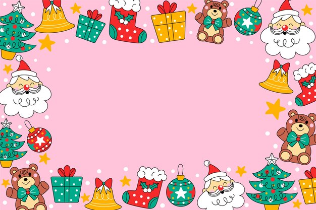 Fondo de temporada navideña dibujado a mano con regalos y santa