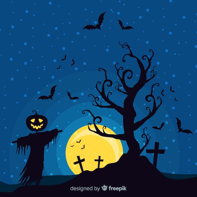 Vector gratuito fondo terrorífico de halloween con diseño plano