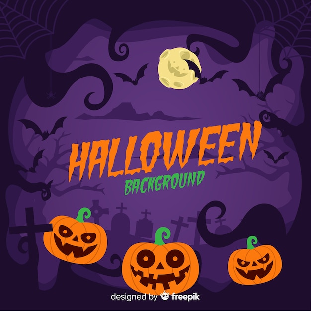 Vector gratuito fondo terrorífico de halloween con diseño plano