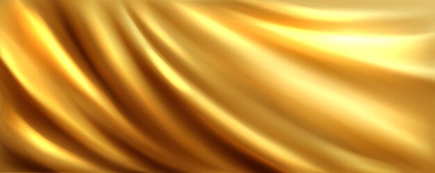 Fondo de textura líquida de tela de seda dorada onda abstracta material de tela de lujo brillante con drapeado para la decoración de cortinas fondo de patrón amarillo ondulado brillante superficie de elegancia de drapeado de moda