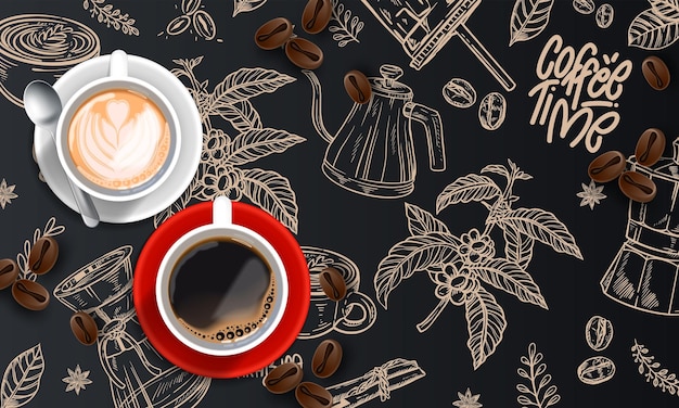 Vector gratuito fondo de tiempo de café realista con taza de café