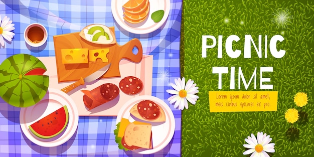 Vector gratuito fondo de tiempo de picnic de dibujos animados