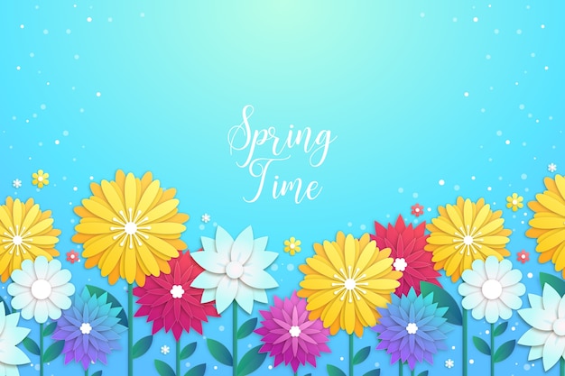 Vector gratuito fondo de tiempo de primavera en papel colorido estilo