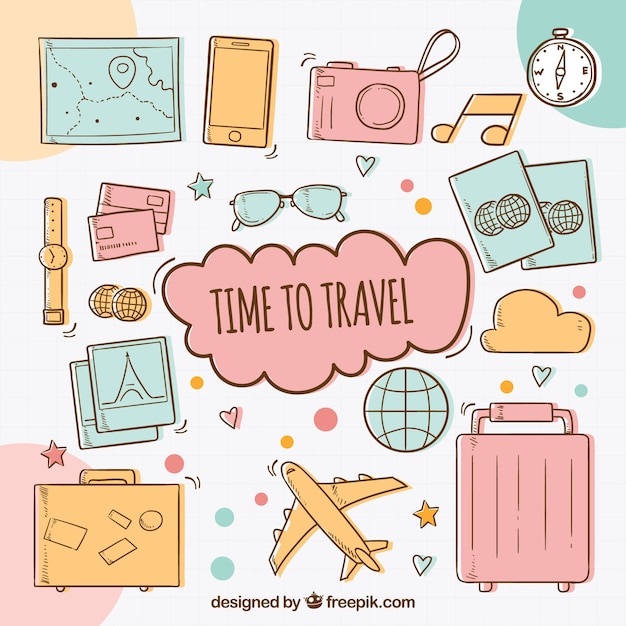 Vector gratuito fondo de tiempo para viajar con elementos