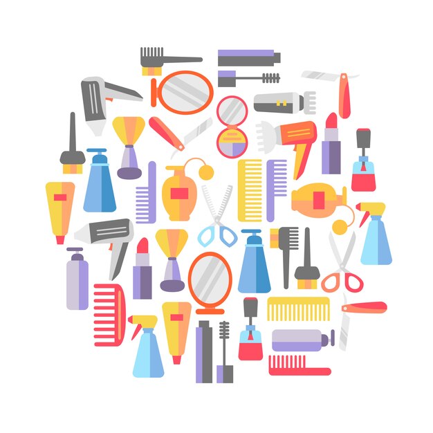 Fondo de tienda de belleza con maquillaje y peluquería.
