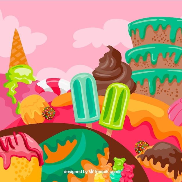 Fondo de tierra de dulces colorida en estilo hecho a mano