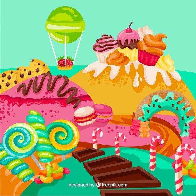 Fondo de tierra de dulces colorida en estilo hecho a mano