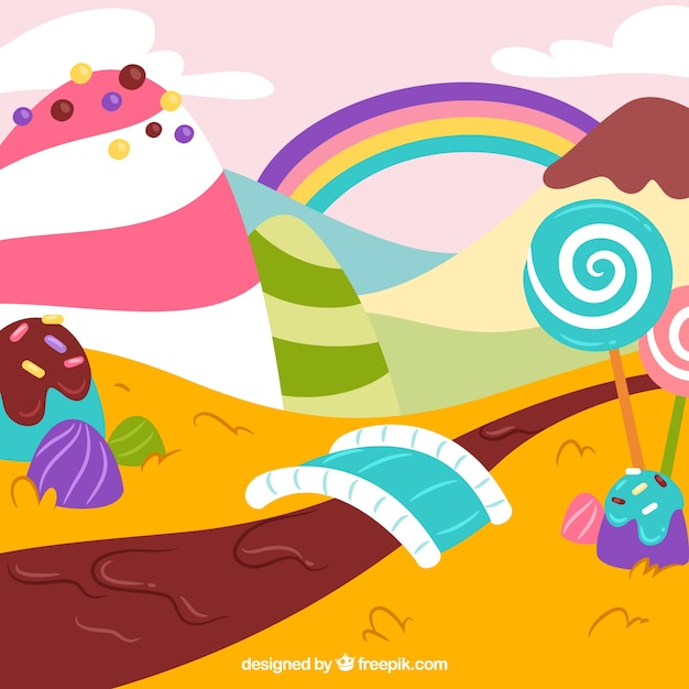 Vector gratuito fondo de tierra de dulces colorida en estilo hecho a mano