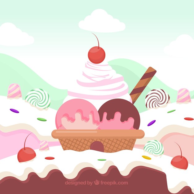 Fondo de tierra de dulces deliciosas en estilo plano