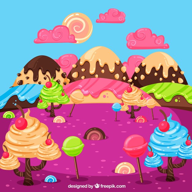 Fondo de tierra de dulces sabrosos en estilo plano