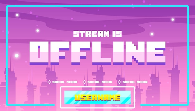 Fondo de transmisión de juego con ciudad futurista abstracta en la noche Banner de transmisión fuera de línea con fondo de pantalla púrpura con ilustración de dibujos animados de vector de paisaje urbano futuro