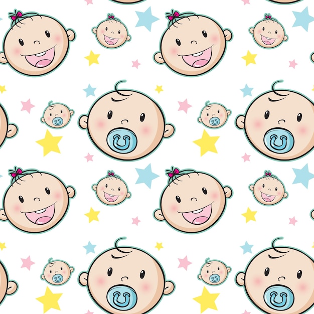 Fondo transparente con caras de bebés y estrellas