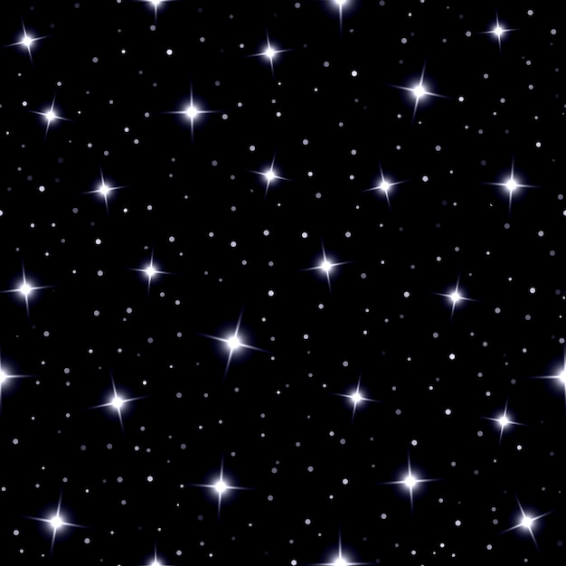 Fondo transparente celestial con estrellas brillantes que brillan en un cielo azul oscuro en la noche