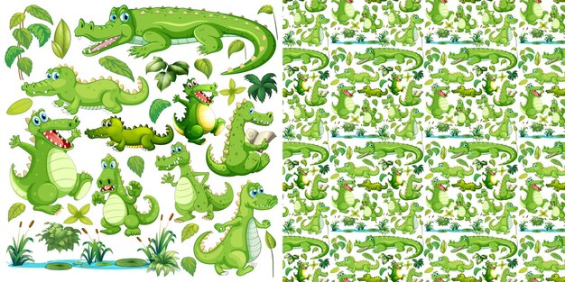 Fondo transparente con cocodrilos verdes
