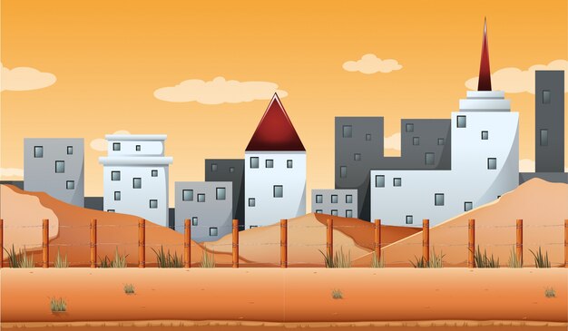 Fondo transparente con edificios y desierto tierra ilustración