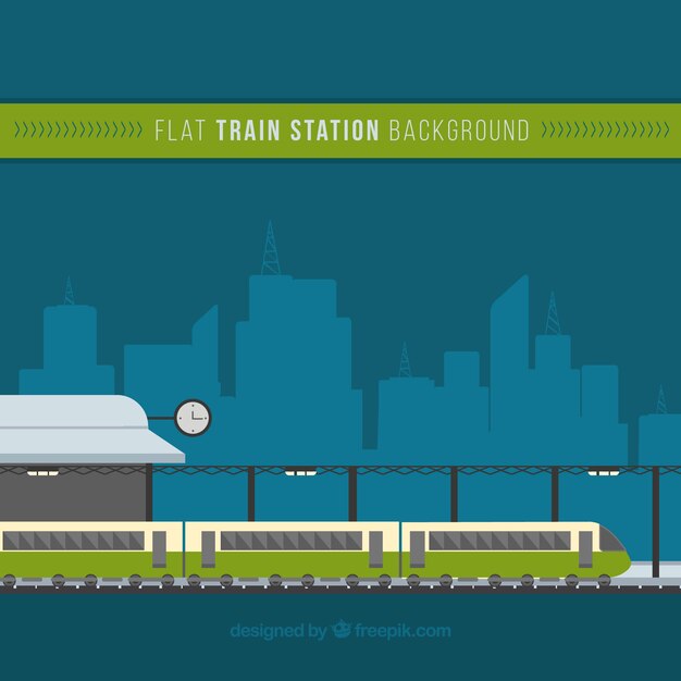 Fondo de tren en la estación en diseño plano 