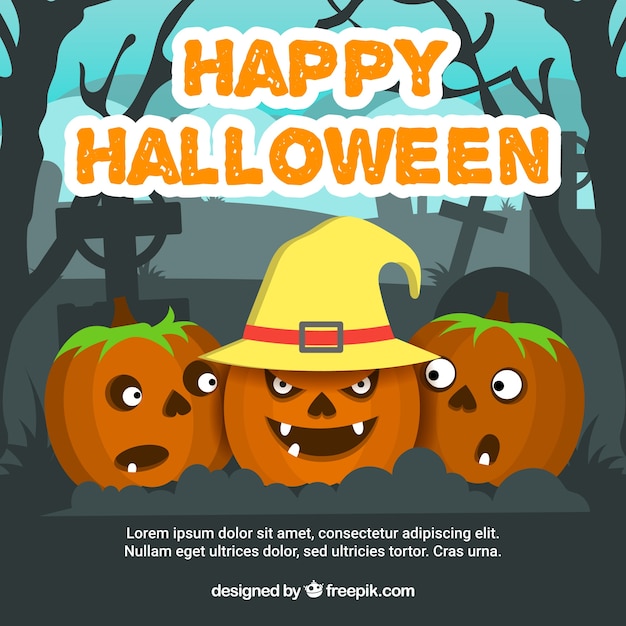 Vector gratuito fondo de tres calabazas de halloween