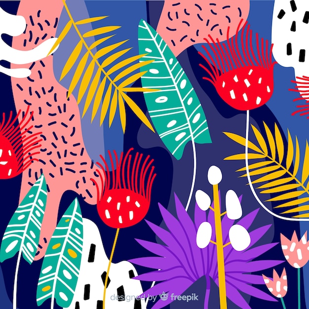 Fondo tropical abstracto dibujado a mano
