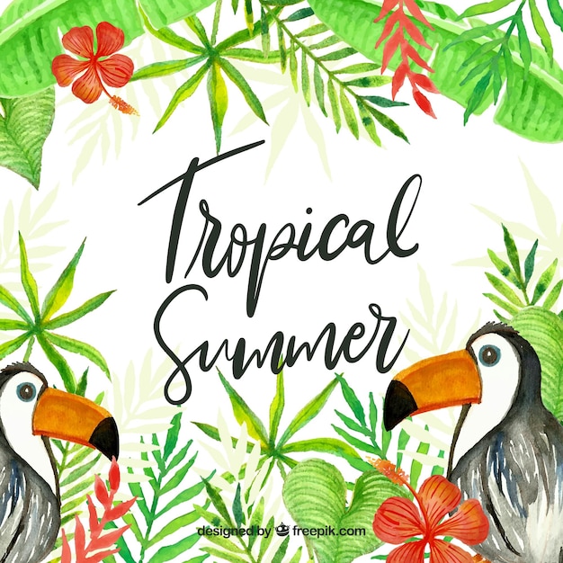 Vector gratuito fondo tropical adorable en acuarela