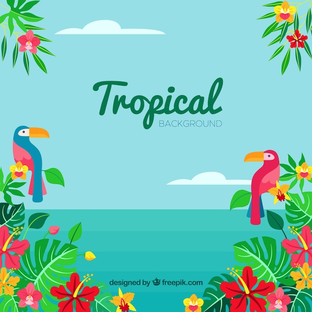 Vector gratuito fondo tropical adorable con diseño plano