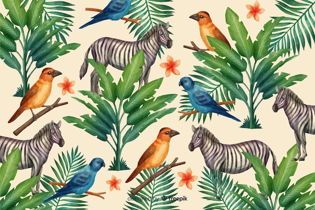 Vector gratuito fondo tropical con animales