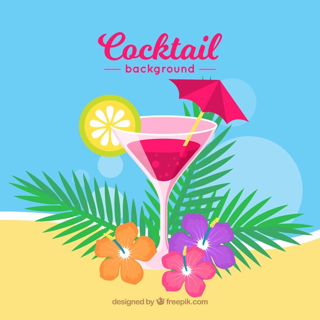 Fondo tropical con cóctel 