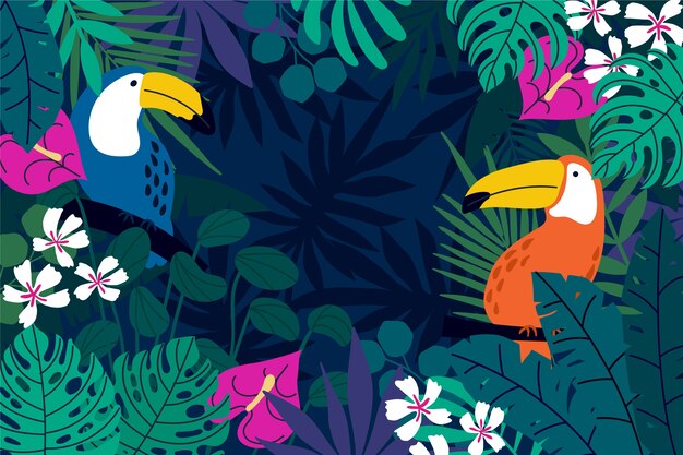 Fondo tropical de colores dibujado a mano