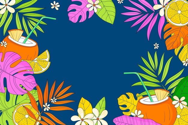 Fondo tropical colorido dibujado a mano