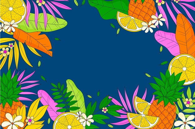 Fondo tropical colorido dibujado a mano