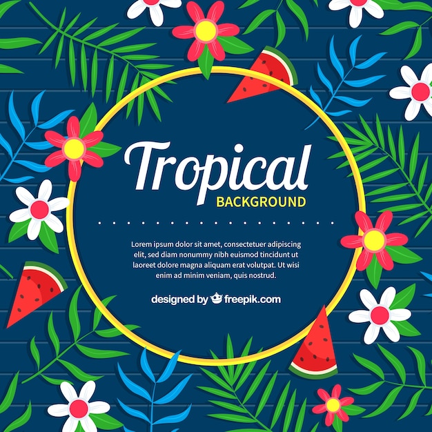 Fondo tropical colorido con diseño plano