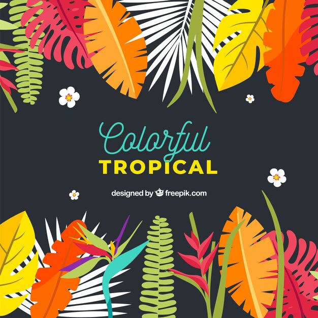 Fondo tropical colorido con diseño plano