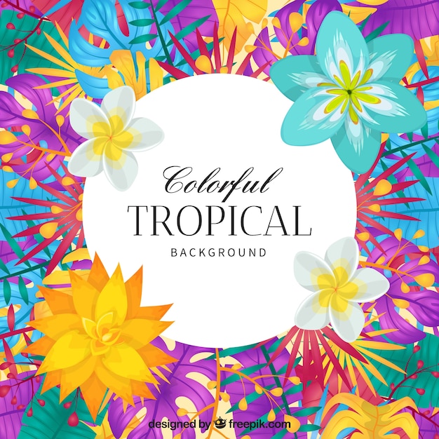 Fondo tropical colorido con diseño plano