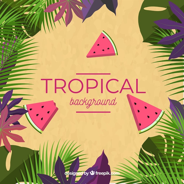 Fondo tropical colorido con diseño plano