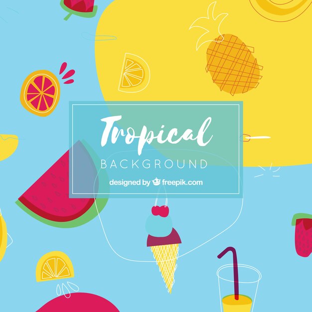 Fondo tropical colorido con diseño plano