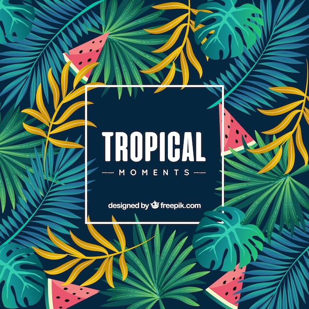 Fondo tropical con diferentes especies de plantas