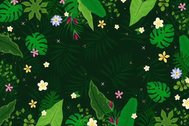 Fondo tropical con flores y hojas