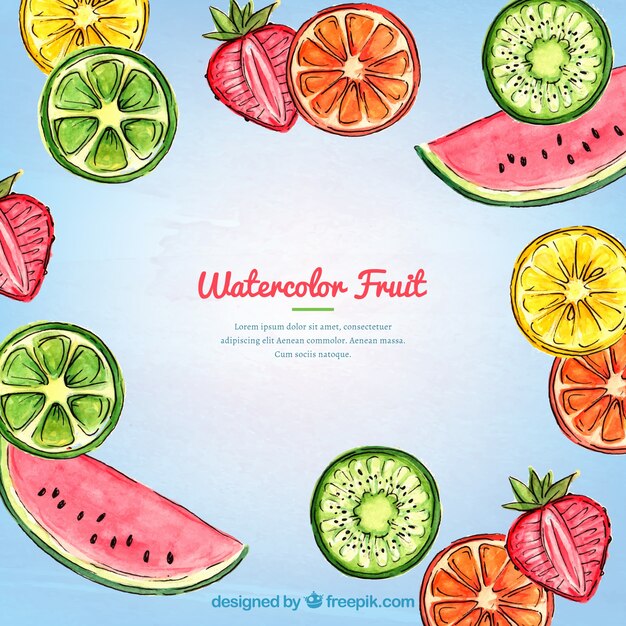 Fondo tropical de frutas de acuarela