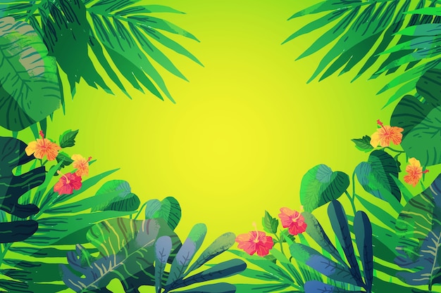 Vector gratuito fondo tropical de hojas y flores