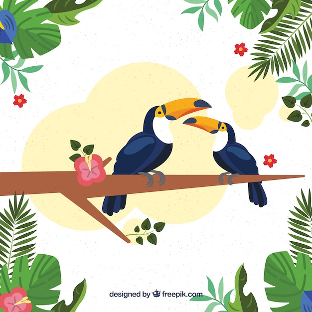 Vector gratuito fondo tropical con pájaros y plantas