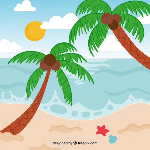 Vector gratuito fondo tropical de playa con palmeras