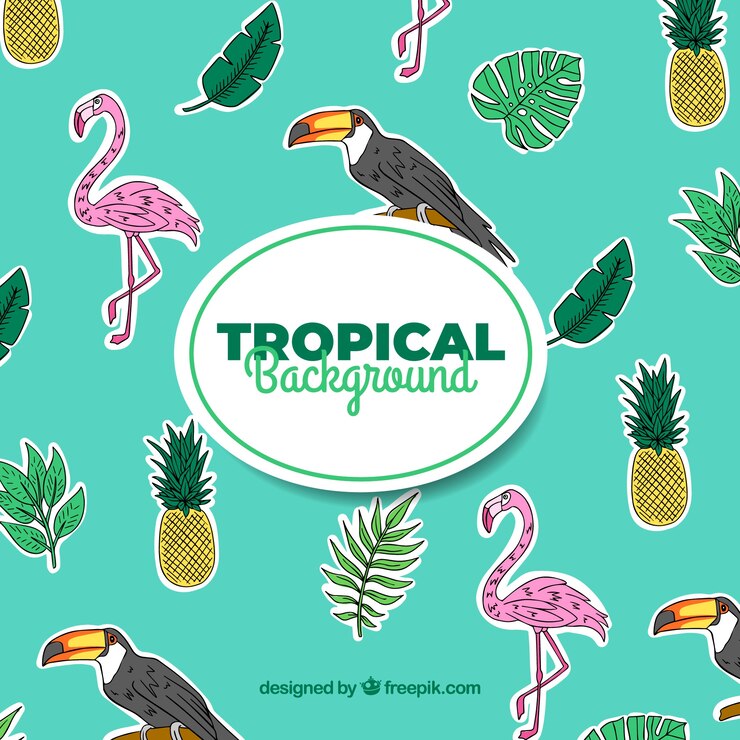 Vector gratuito fondo tropical de verano con pájaros y plantas