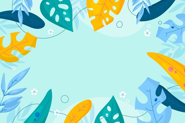 Fondo tropical de verano plano dibujado a mano
