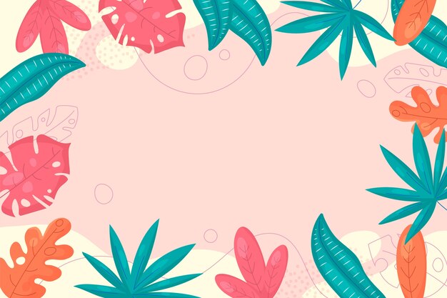 Fondo tropical de verano plano dibujado a mano