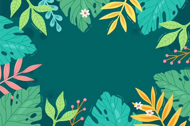 Fondo tropical de verano plano dibujado a mano