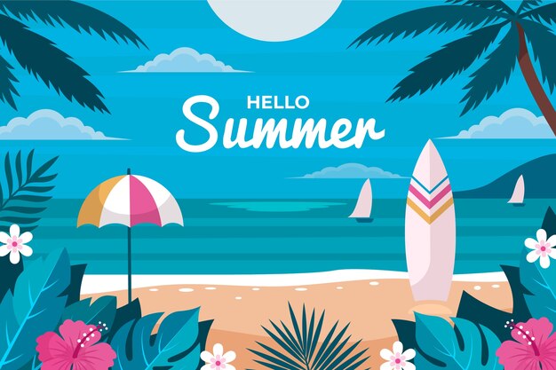 Fondo tropical de verano plano dibujado a mano